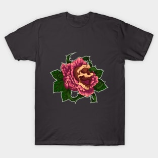 skull head and pink rose T-Shirt